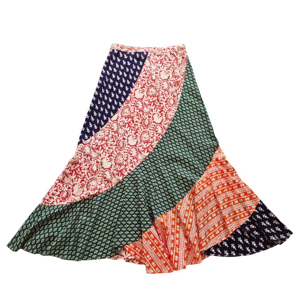 FREE PEOPLE Polska Medley Floral pattern mix Swirly Patchwork Maxi Skirt Size 10 - Picture 2 of 16